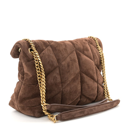 Saint Laurent Suede Calfskin Quilted Small Loulou Puffer Monogram Chain Satchel Bark Brown 3 of 10