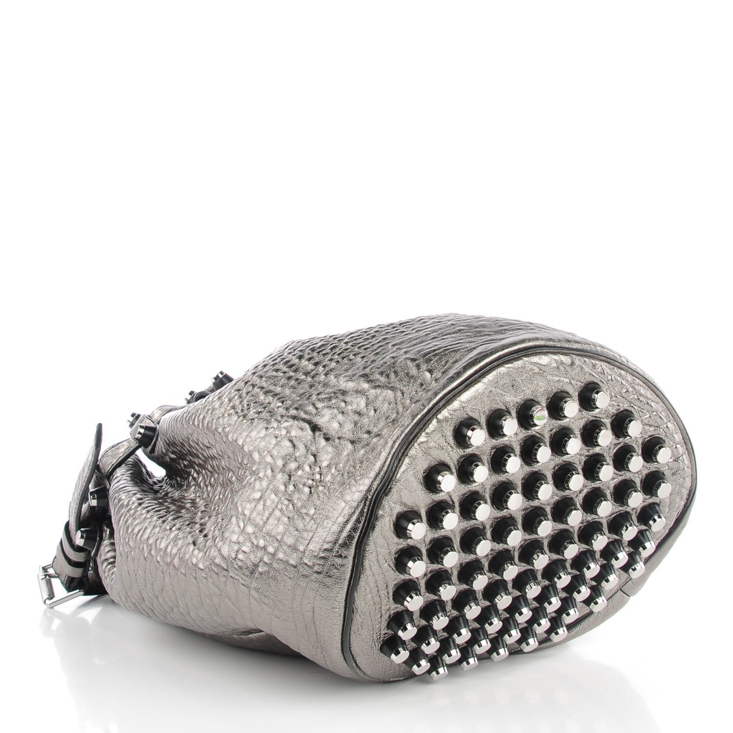 Alexander Wang Metallic Pebbled Lambskin Diego Bucket Bag Carbon Gunmetal Hardware 4 of 6