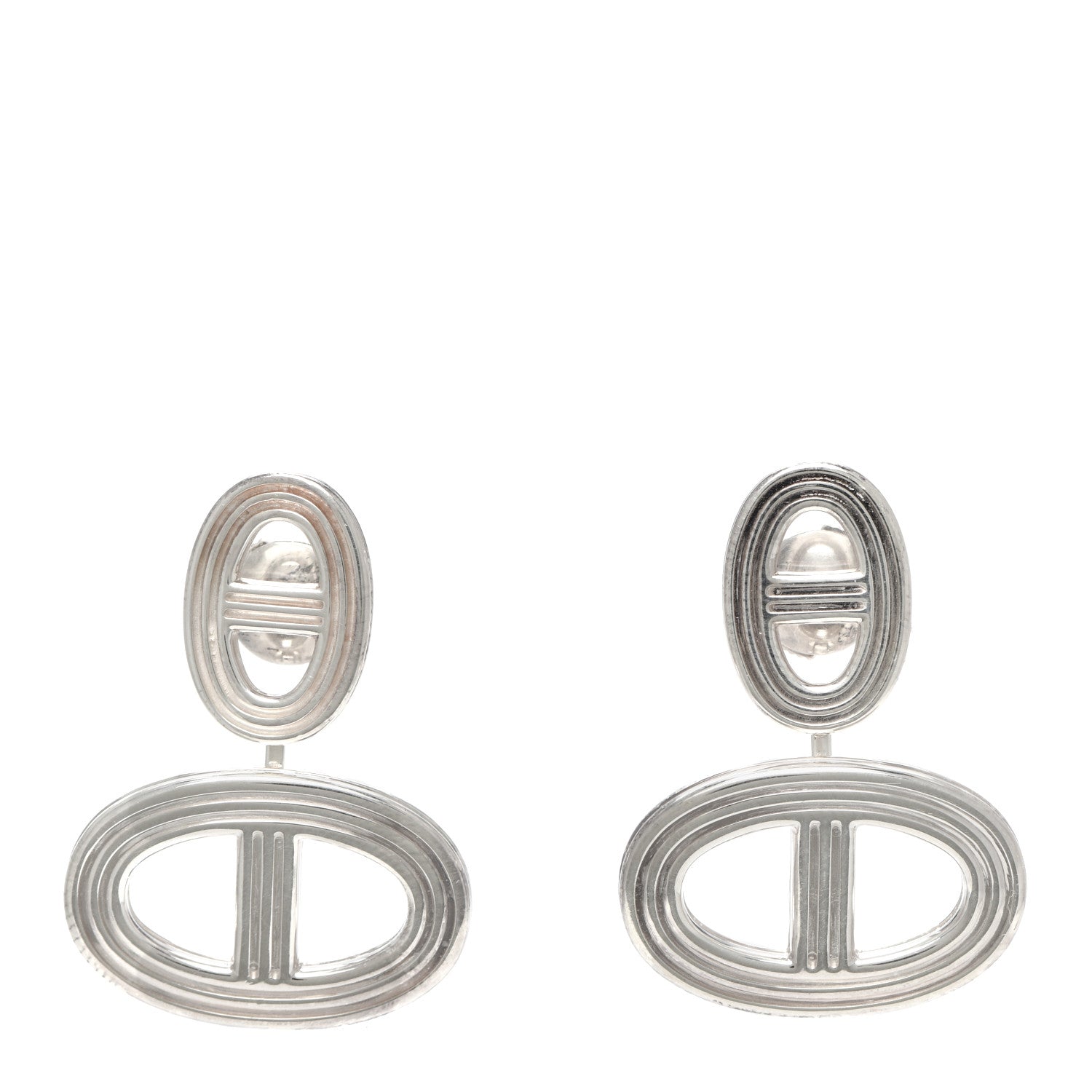 Hermes Sterling Silver GM Chaine D'Ancre 24 Earrings 1 of 5