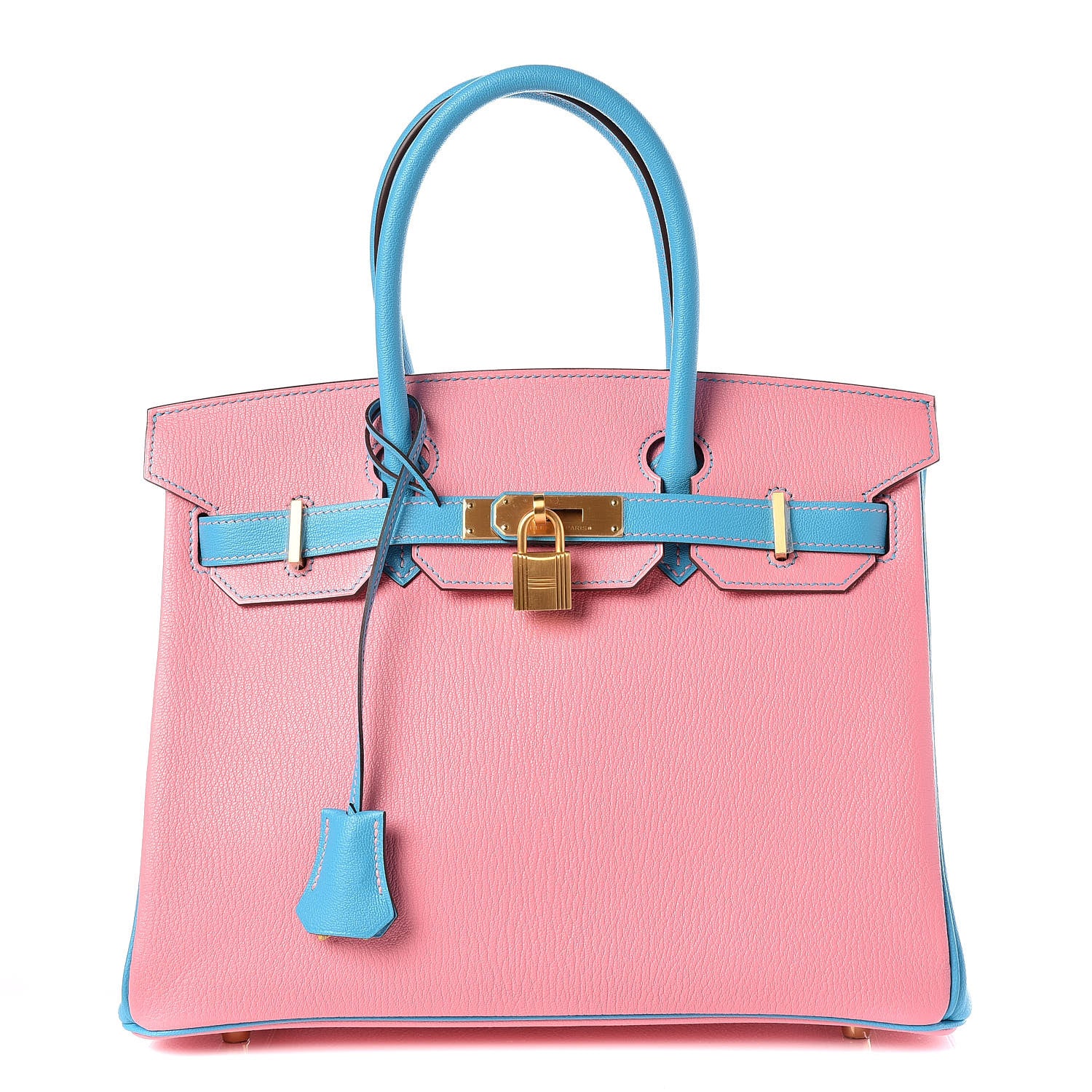 Hermes Chevre Bi-Color Horseshoe Birkin 30 Rose Confetti Bleu Azteque 1 of 10