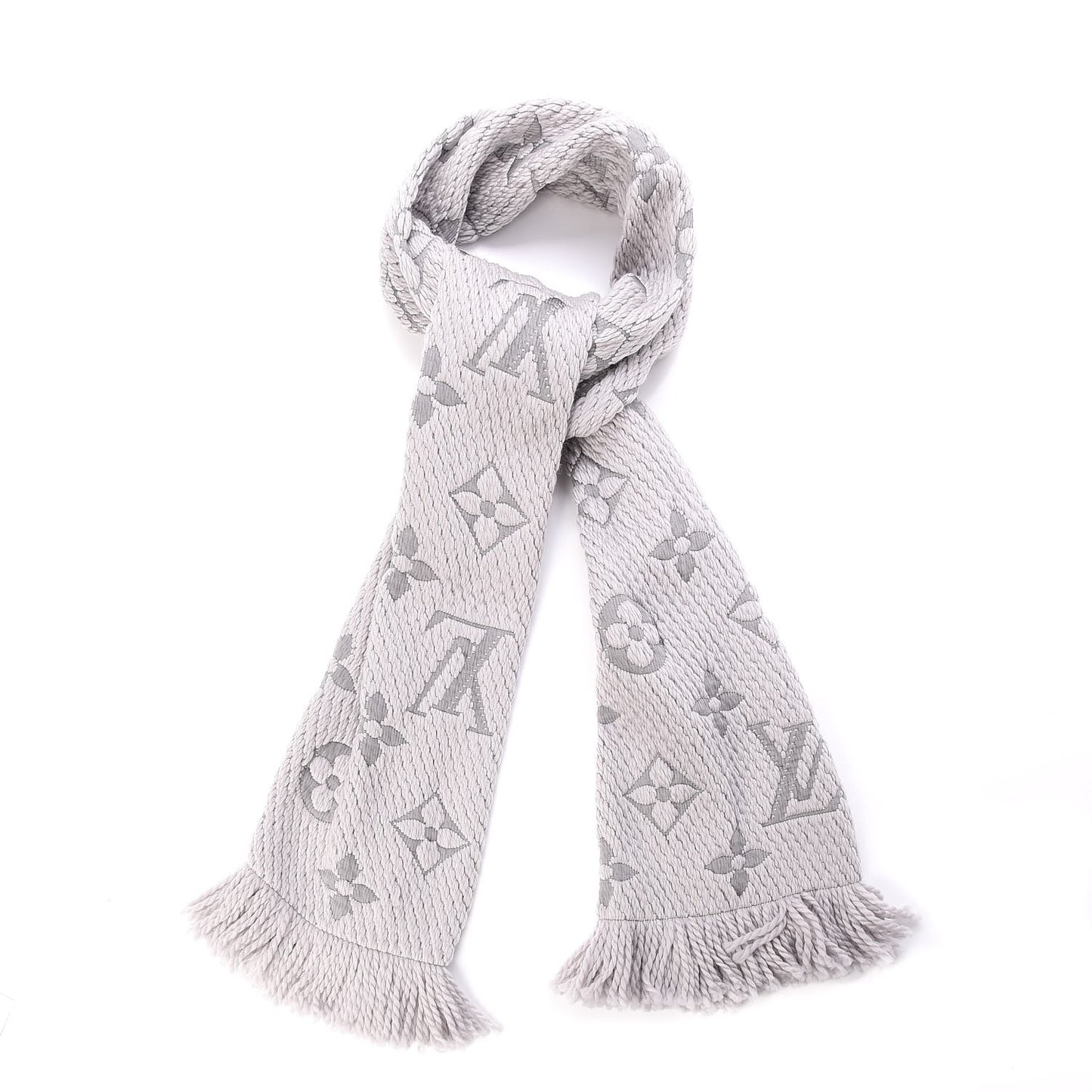 Wool Silk Logomania Scarf Pearl Grey