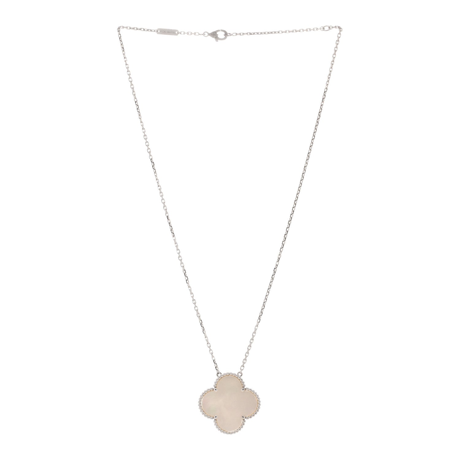 Van Cleef & Arpels 18K White Gold Mother of Pearl Magic Alhambra Pendant Necklace 2 of 4
