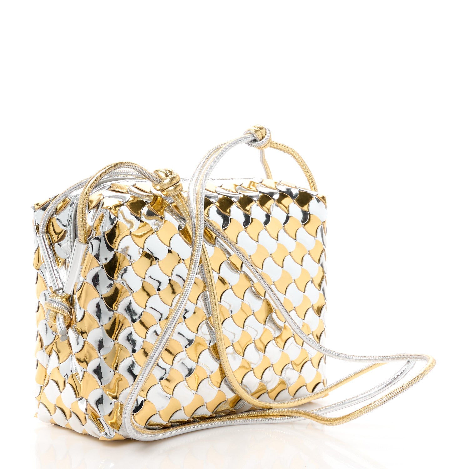 Bottega Veneta Metallic Lambskin Intrecciato Knot Small Loop Camera Bag Silver Gold 3 of 10