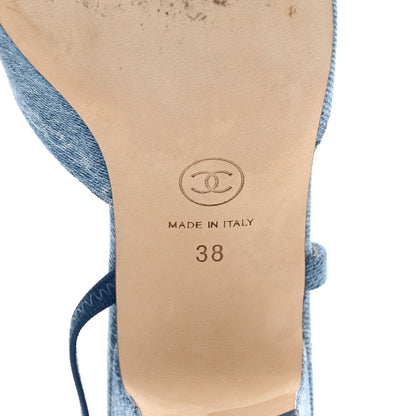 Chanel Denim Cap Toe Denim Slingback Pumps 38 Blue 6 of 9