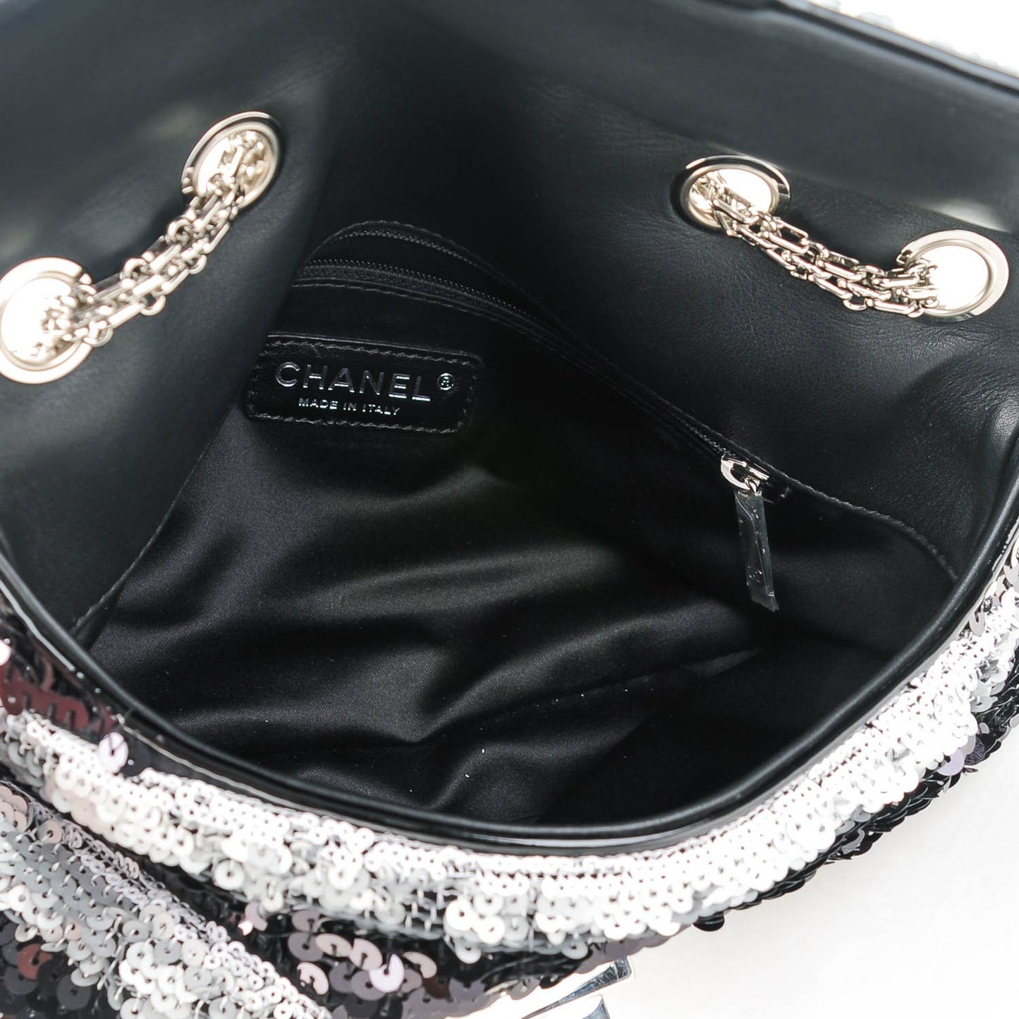 Sequin Striped Medium Reissue Flap Black Silver