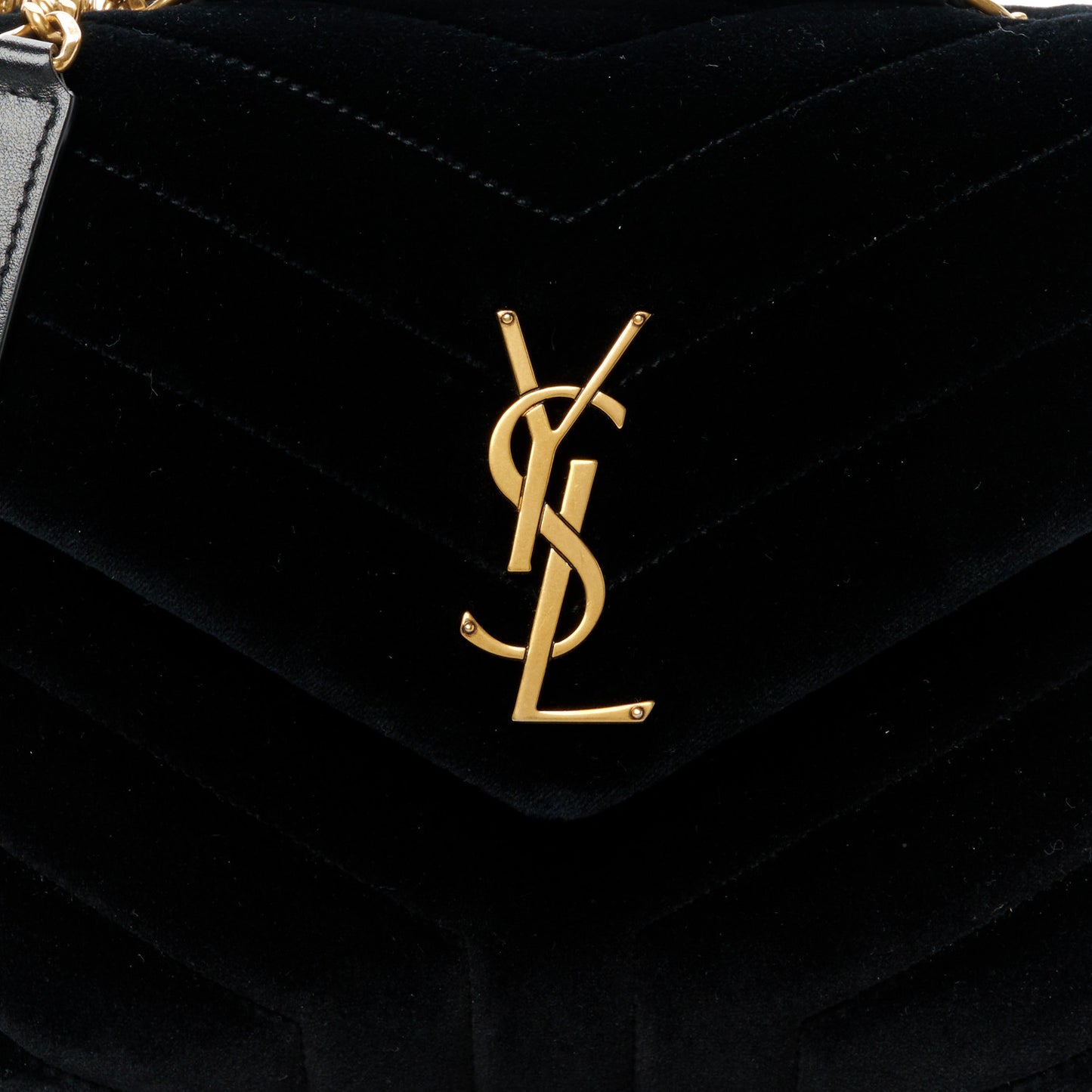 Velvet Y Quilted Monogram Small Loulou Chain Satchel Black