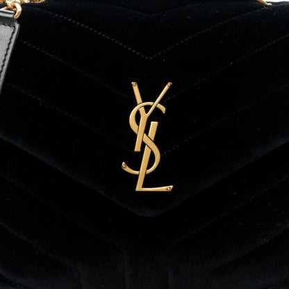 Saint Laurent Velvet Y Quilted Monogram Small Loulou Chain Satchel Black 8 of 10