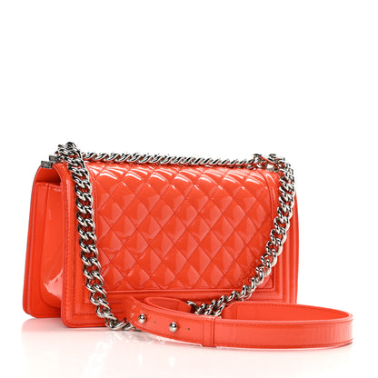 Chanel Patent Calfskin Quilted Medium Plexiglass Boy Flap Orange 3 of 12