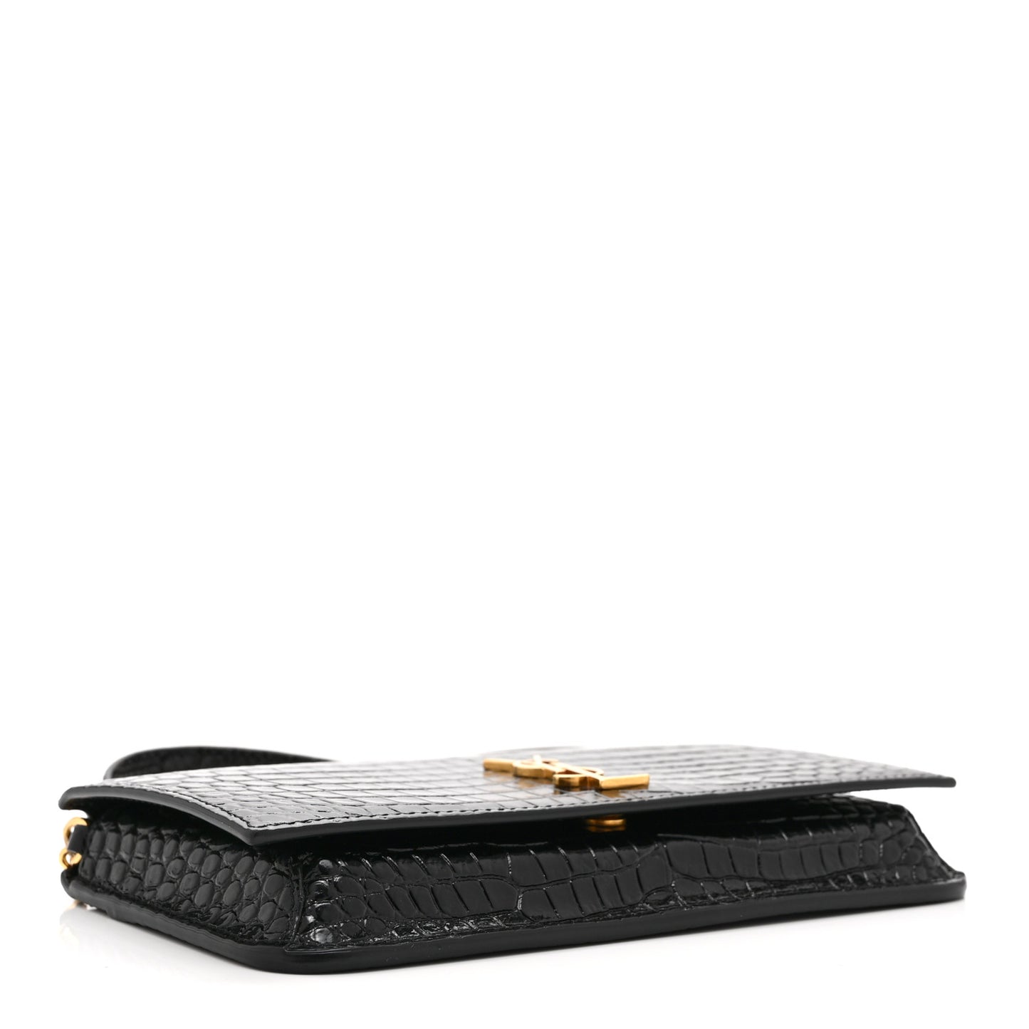 Crocodile Embossed Monogram Phone Holder Crossbody Black