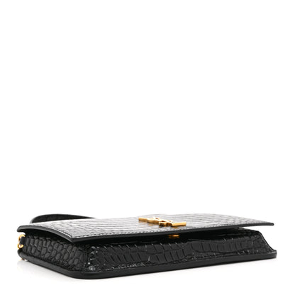 Saint Laurent Crocodile Embossed Monogram Phone Holder Crossbody Black 4 of 10
