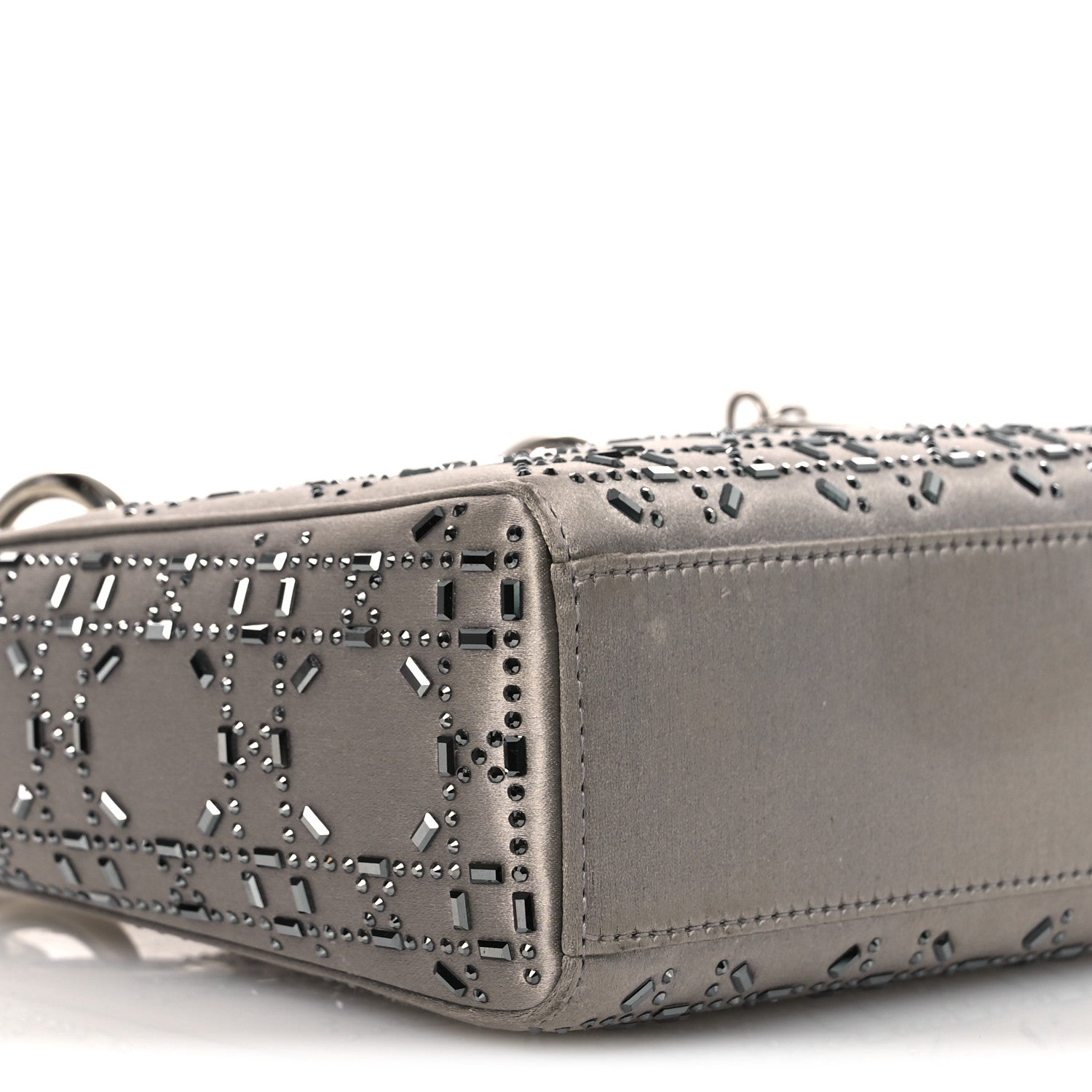 Christian Dior Satin Crystal Cannage Mini Lady Dior Gray 1830536