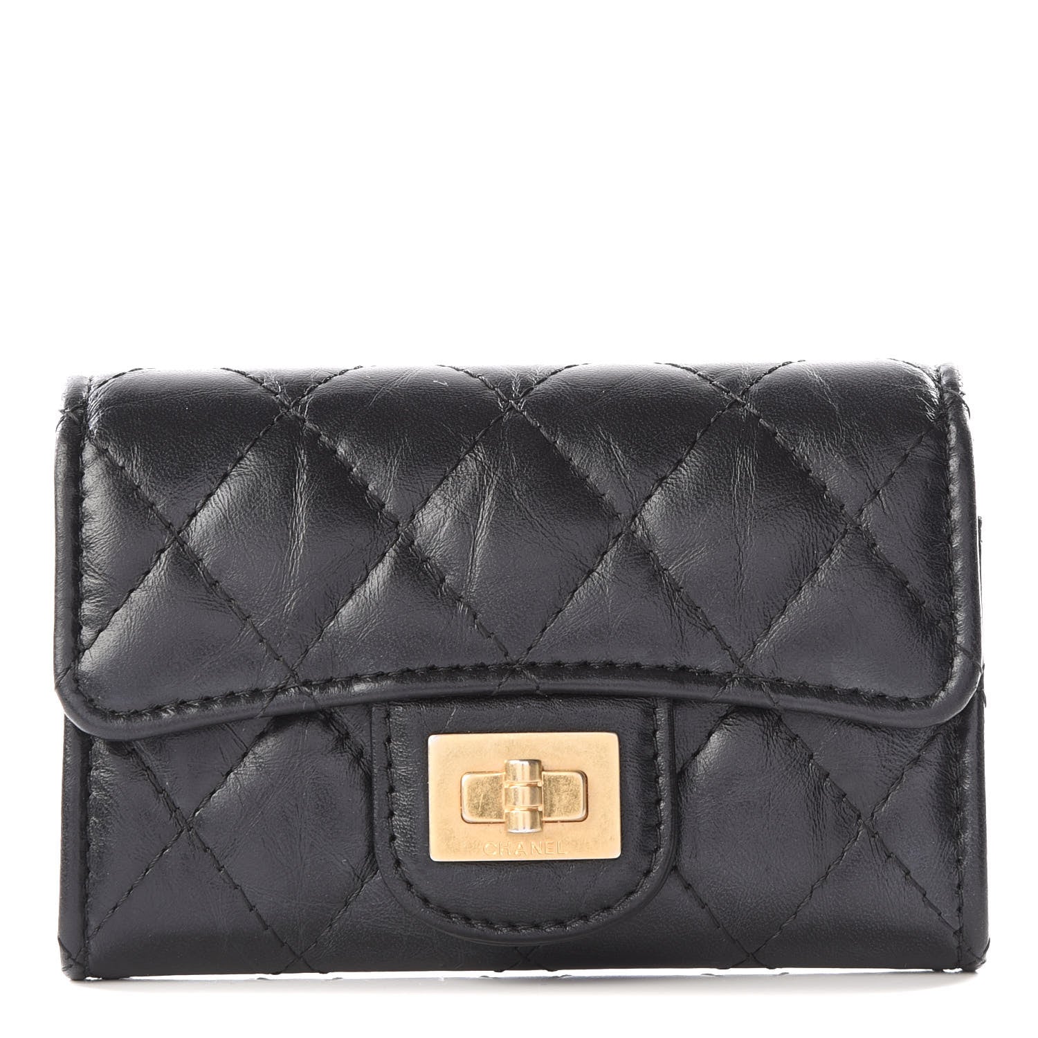 Chanel Aged Calfskin Quilted Reissue Flap Card Holder Black 1 of 11