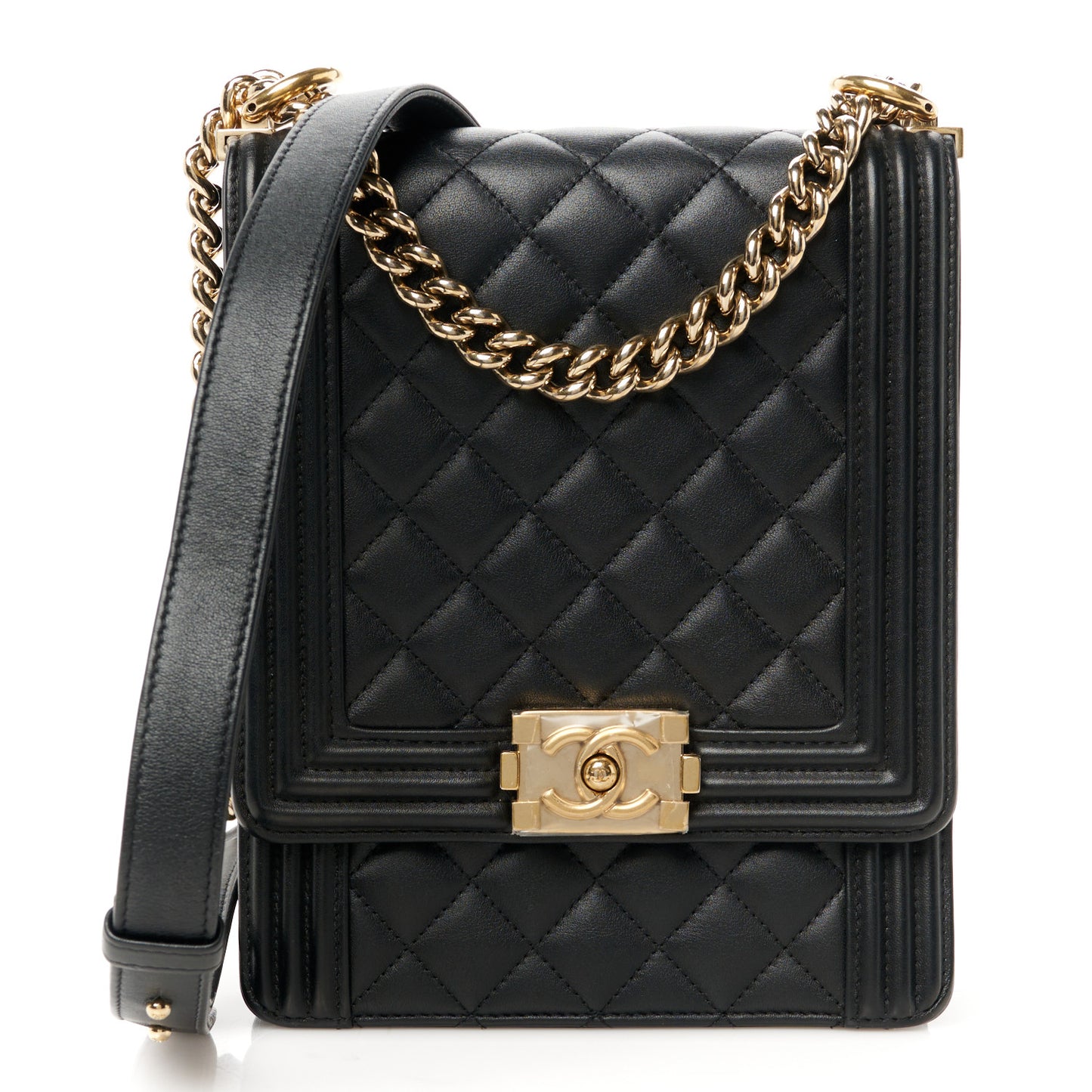 Calfskin Quilted North South Boy Flap Black