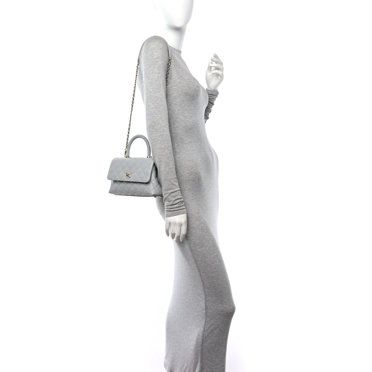 Caviar Quilted Mini Coco Handle Flap Light Grey