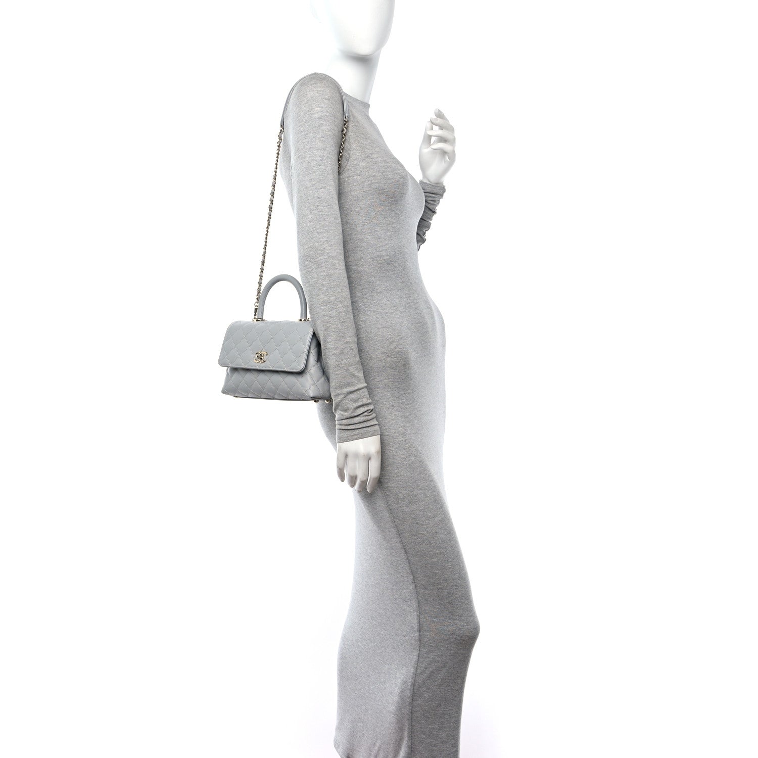 Chanel Caviar Quilted Mini Coco Handle Flap Light Grey 2 of 11
