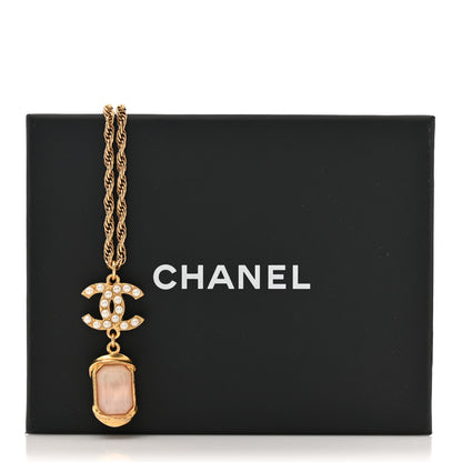 Chanel Pearl Crystal CC Pendant Necklace Gold Pink Pearly White 5 of 5