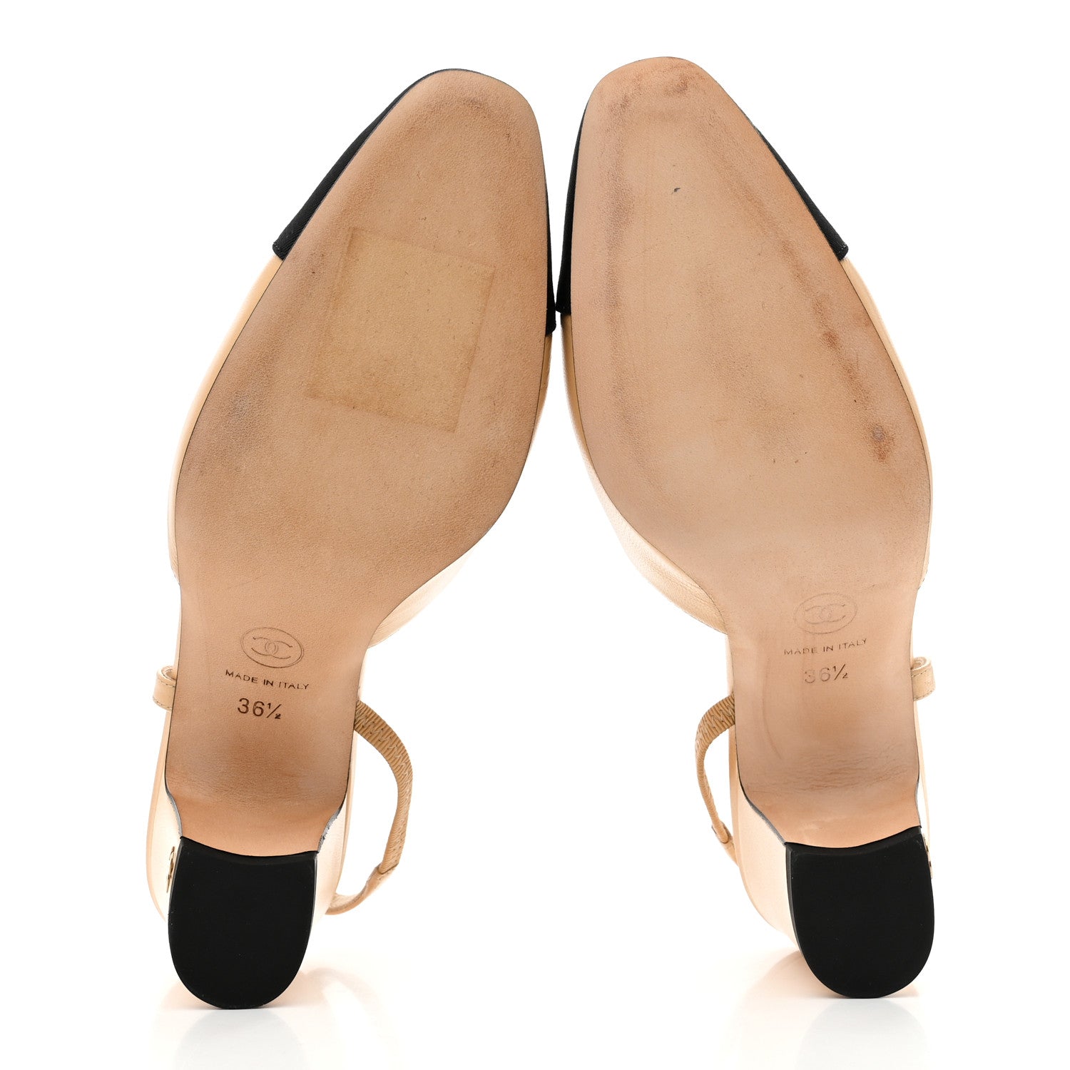 Chanel Goatskin Grosgrain Cap Toe CC Slingback Pumps 36.5 Beige Black 6 of 10