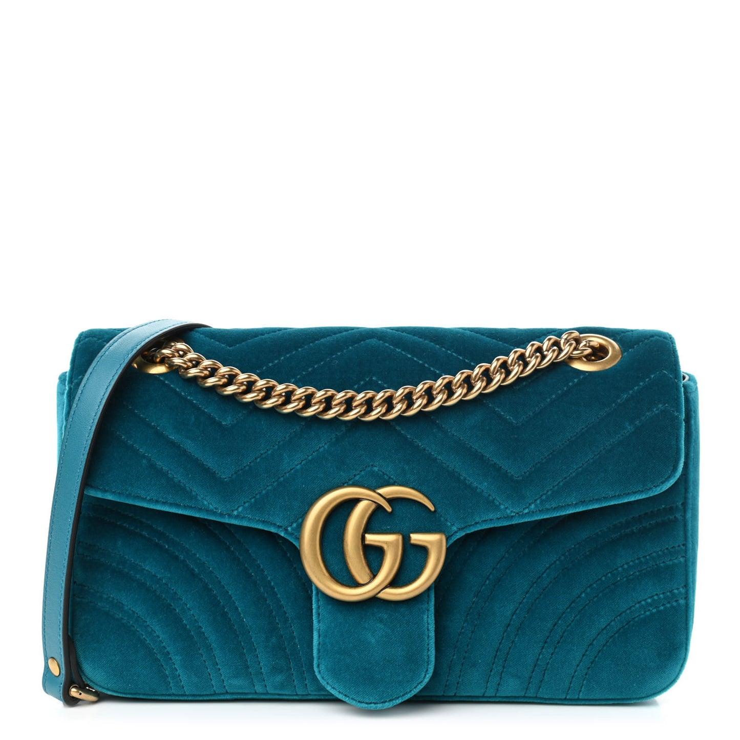 Velvet Matelasse Small GG Marmont Shoulder Bag Pavone Cyan