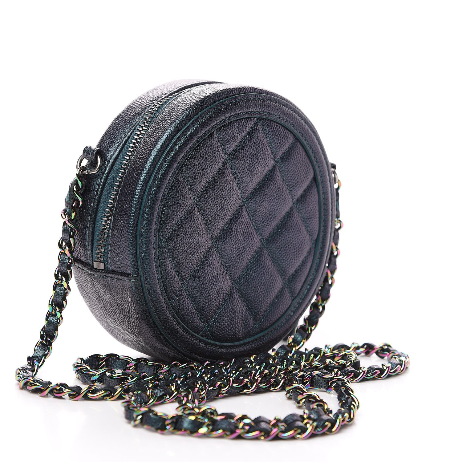 Chanel Iridescent Caviar Quilted Round Filigree Crossbody Dark Turquoise 2 of 10