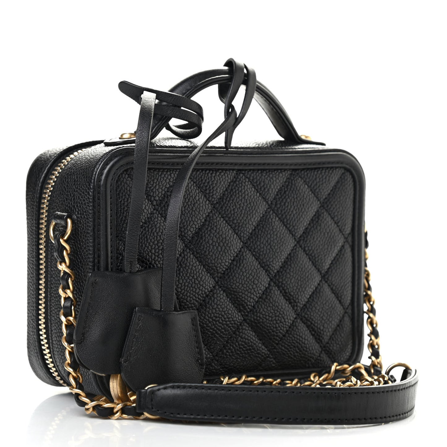 Caviar Quilted Small CC Filigree Vanity Case Black