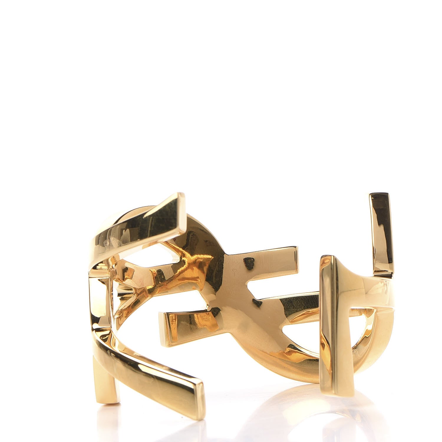 Saint Laurent Brass Monogram Medium Cuff Bracelet Gold 3 of 4