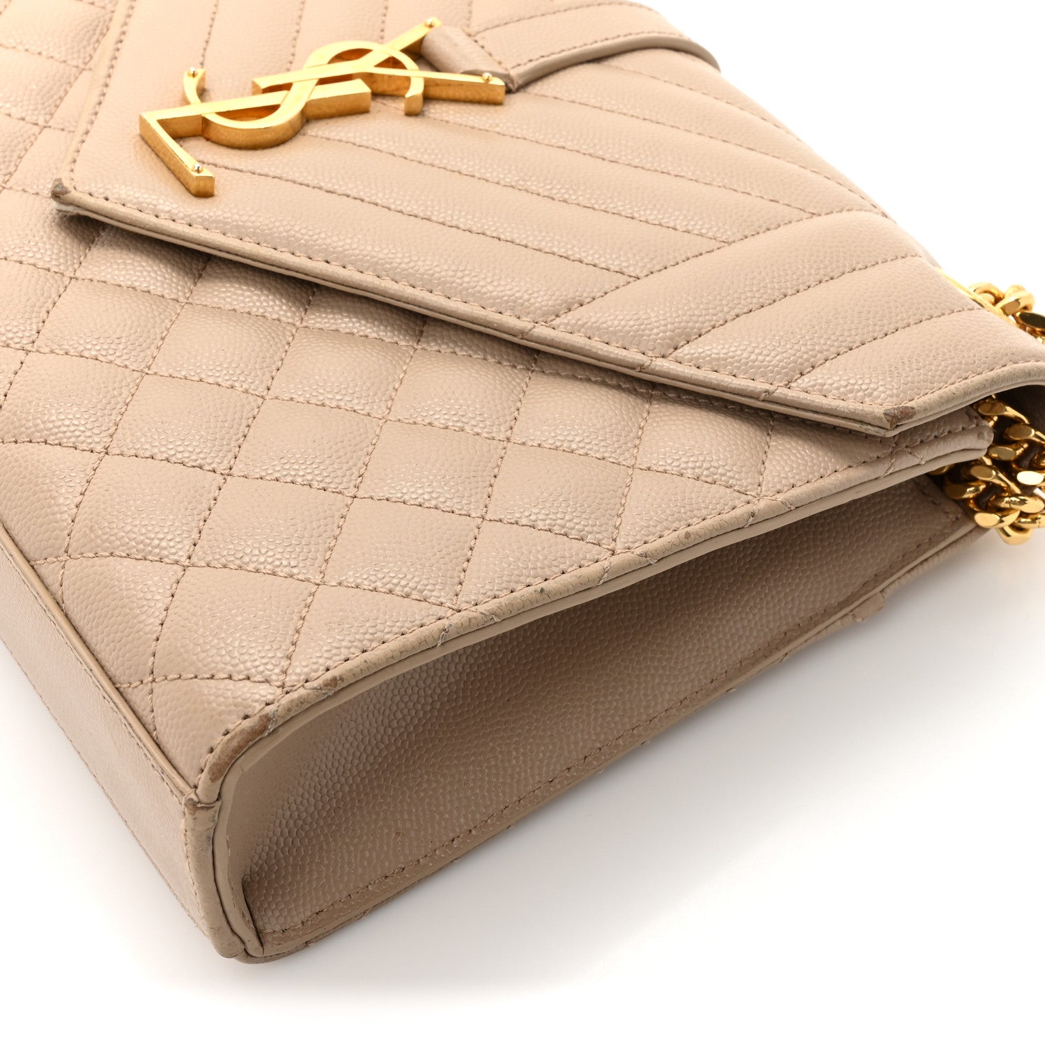 Saint Laurent Grain De Poudre Textured Mixed Matelasse Medium Triquilt Monogram Satchel Dark Beige 13 of 15