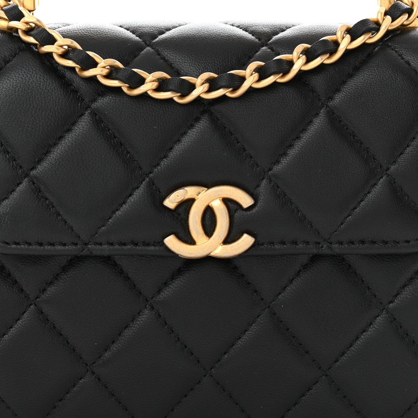 Lambskin Enamel Quilted Top Handle Flap With Chain Black
