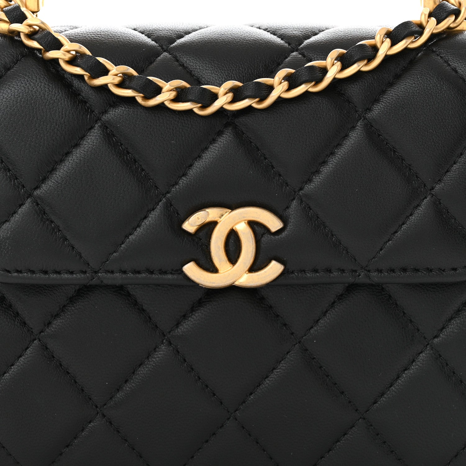 Chanel Lambskin Enamel Quilted Top Handle Flap With Chain Black 8 of 11