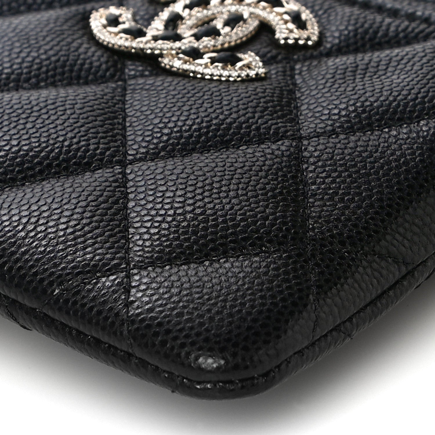 Chanel Caviar Quilted Crystal Zip Card Holder Wallet Black 10 of 11