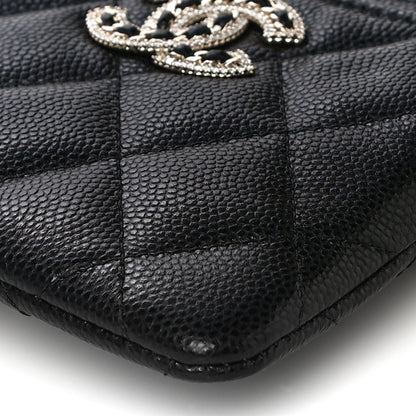 Chanel Caviar Quilted Crystal Zip Card Holder Wallet Black 10 of 11