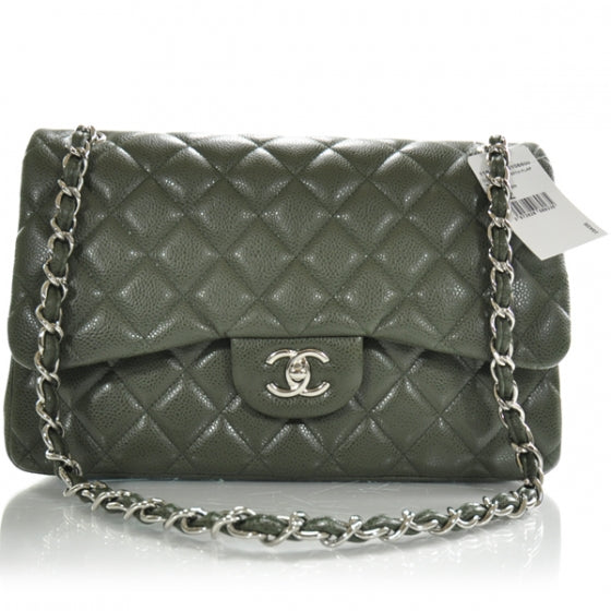 Caviar Jumbo Double Flap Dark Green