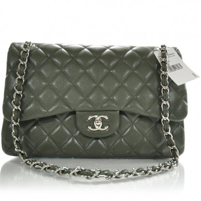 Chanel Caviar Jumbo Double Flap Dark Green 1 of 10