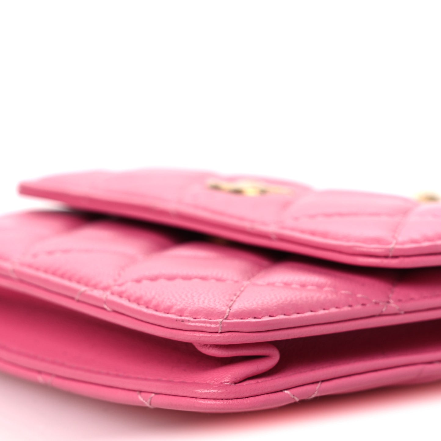 Lambskin Quilted Pearl Crush Clutch With Chain Pink
