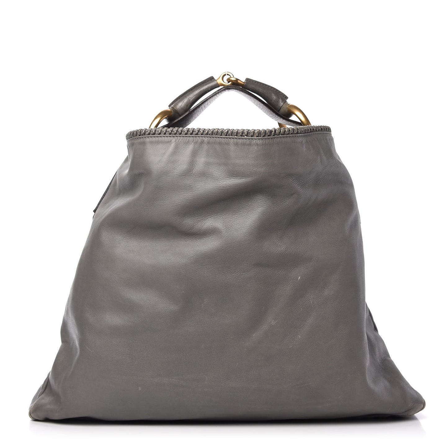 Calfskin Large Horsebit Chain Hobo Grey