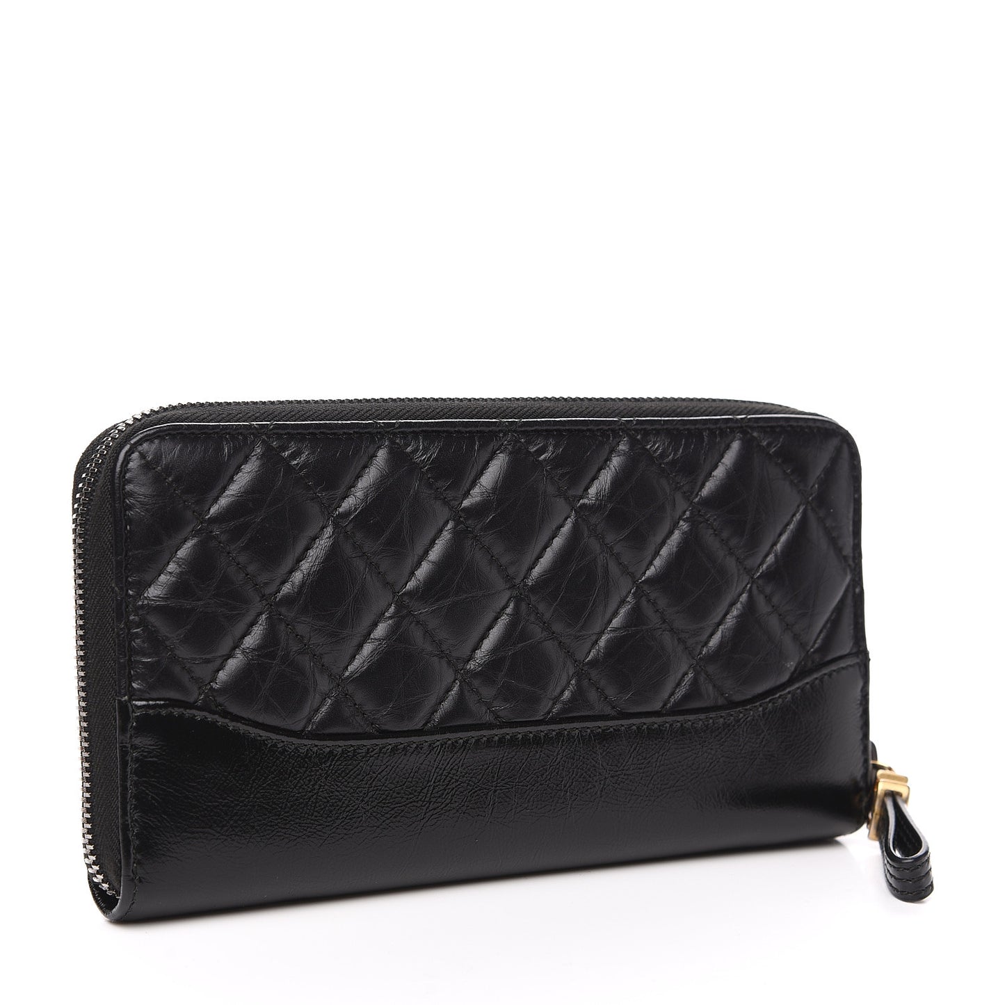 Aged Calfskin Quilted Small Gabrielle Zip Around Wallet Black