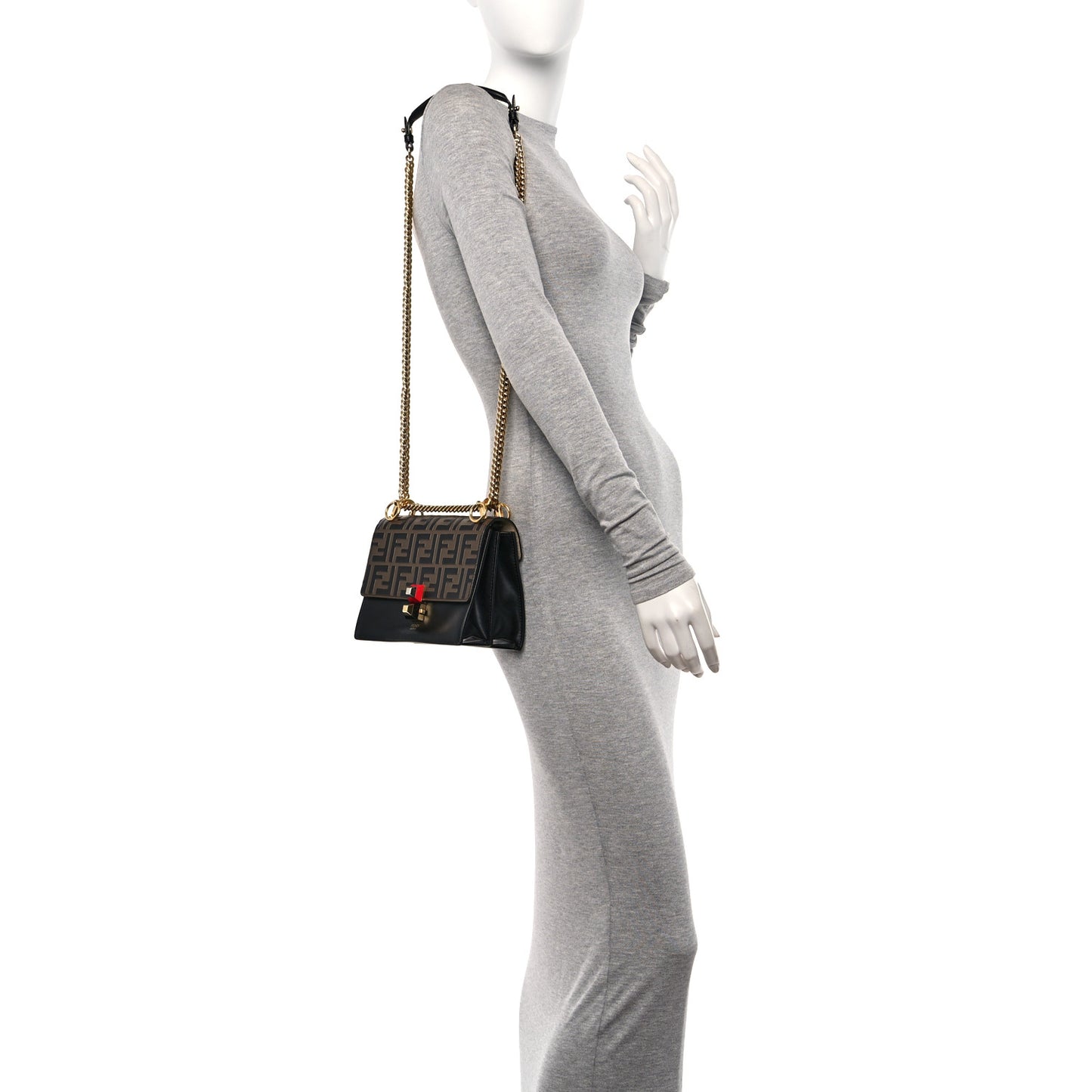 Vitello Liberty Bi-Color FF 1974 Embossed Small Kan I Shoulder Bag Black Maya