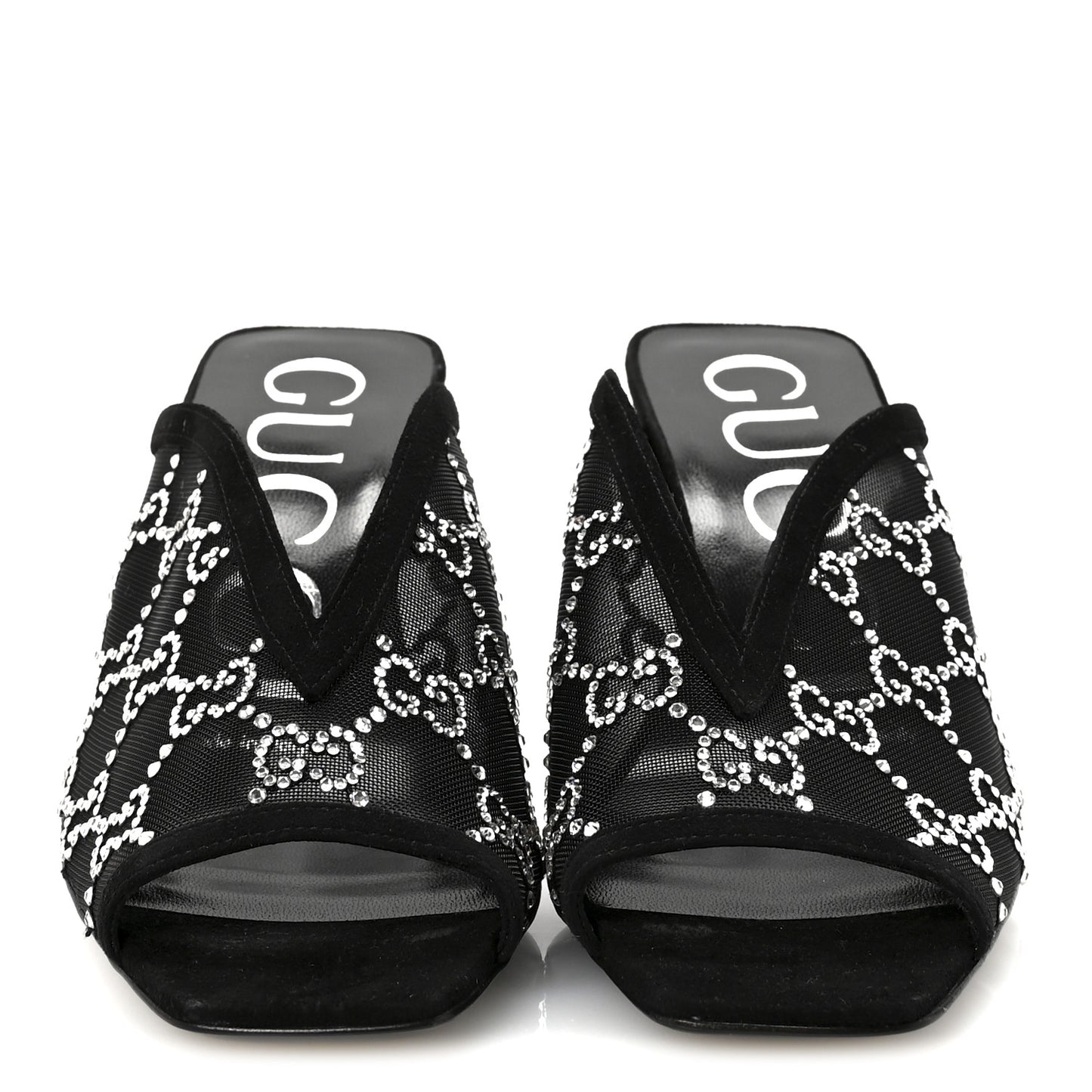 Tela Retino Kid Scamosciato Crystal GG Monogram Square G 95mm Slide Sandals 35 Black
