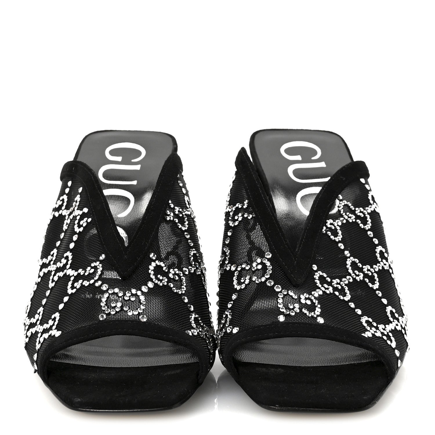 Gucci Tela Retino Kid Scamosciato Crystal GG Monogram Square G 95mm Slide Sandals 35 Black 3 of 8