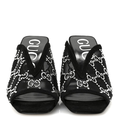 Gucci Tela Retino Kid Scamosciato Crystal GG Monogram Square G 95mm Slide Sandals 35 Black 3 of 8