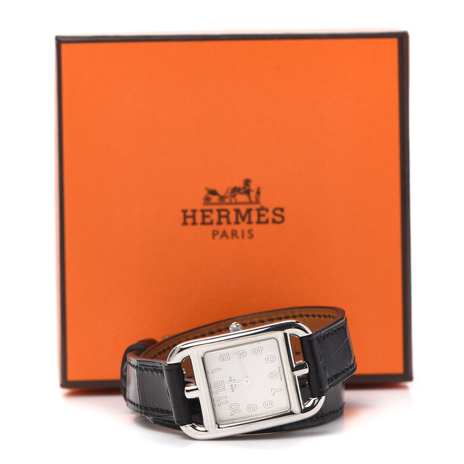 Hermes Stainless Steel Alligator 23mm Cape Cod Double Tour Quartz Watch Noir 5 of 5