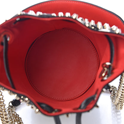 Christian Louboutin Silk Satin Calfskin Marie Jane Loubirun Studded Bucket Black Gold Platine 6 of 11