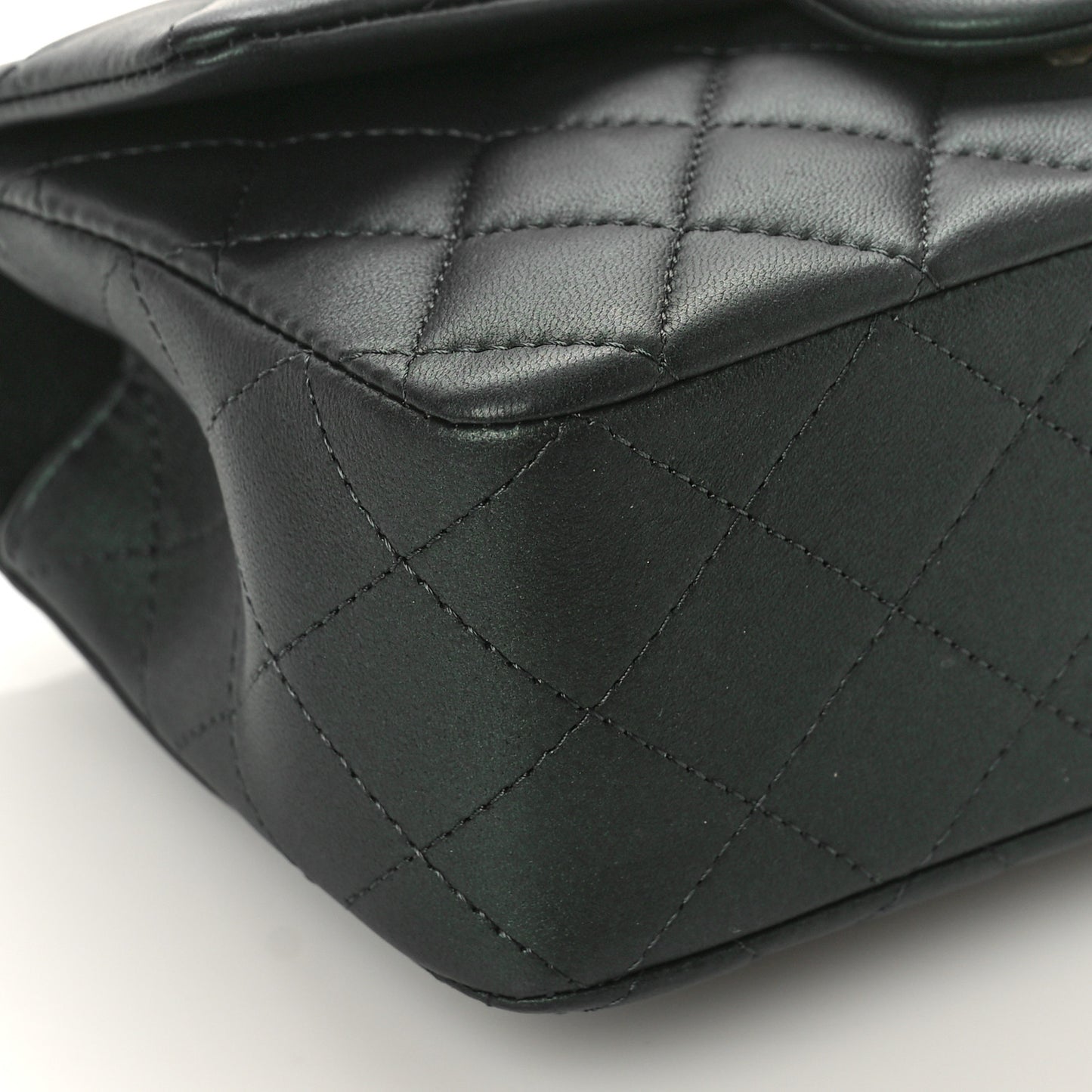 Iridescent Lambskin Quilted Mini Top Handle Rectangular Flap Dark Green