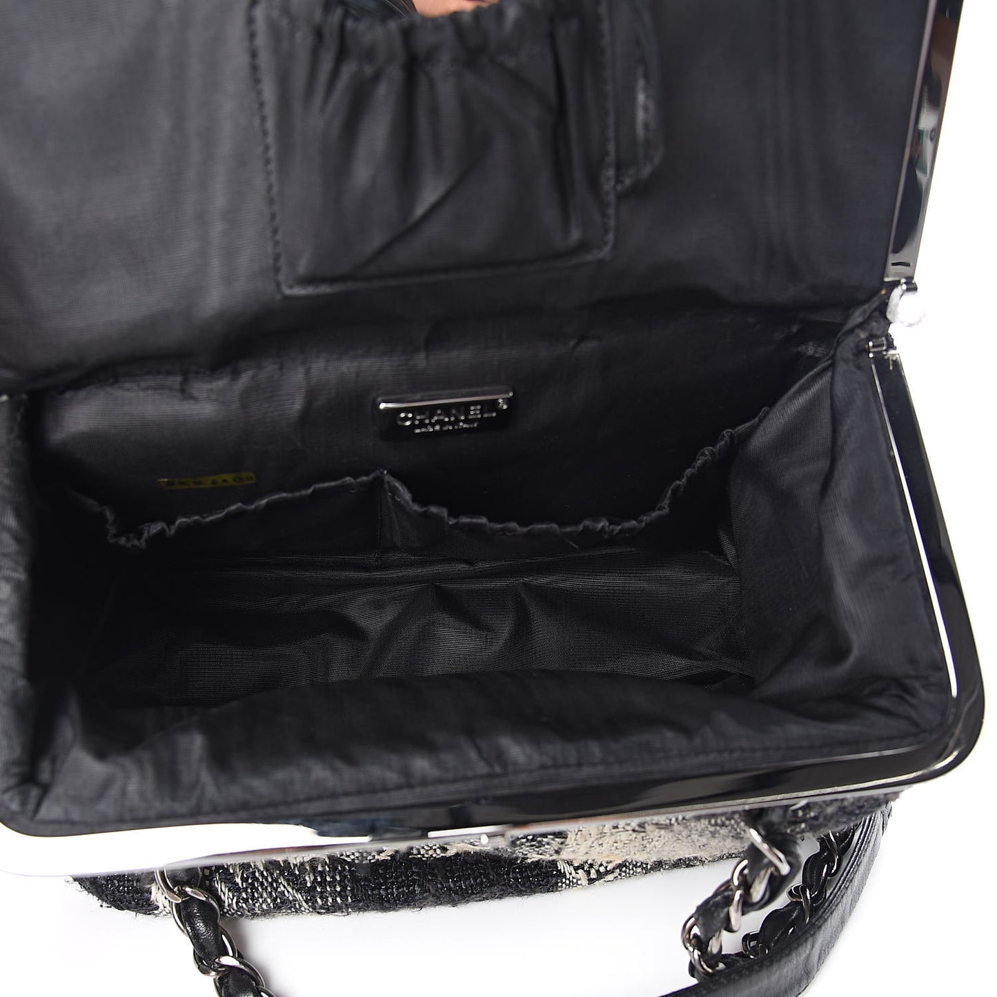 Tweed Paris NY Framed Box Shoulder Bag Black Ivory