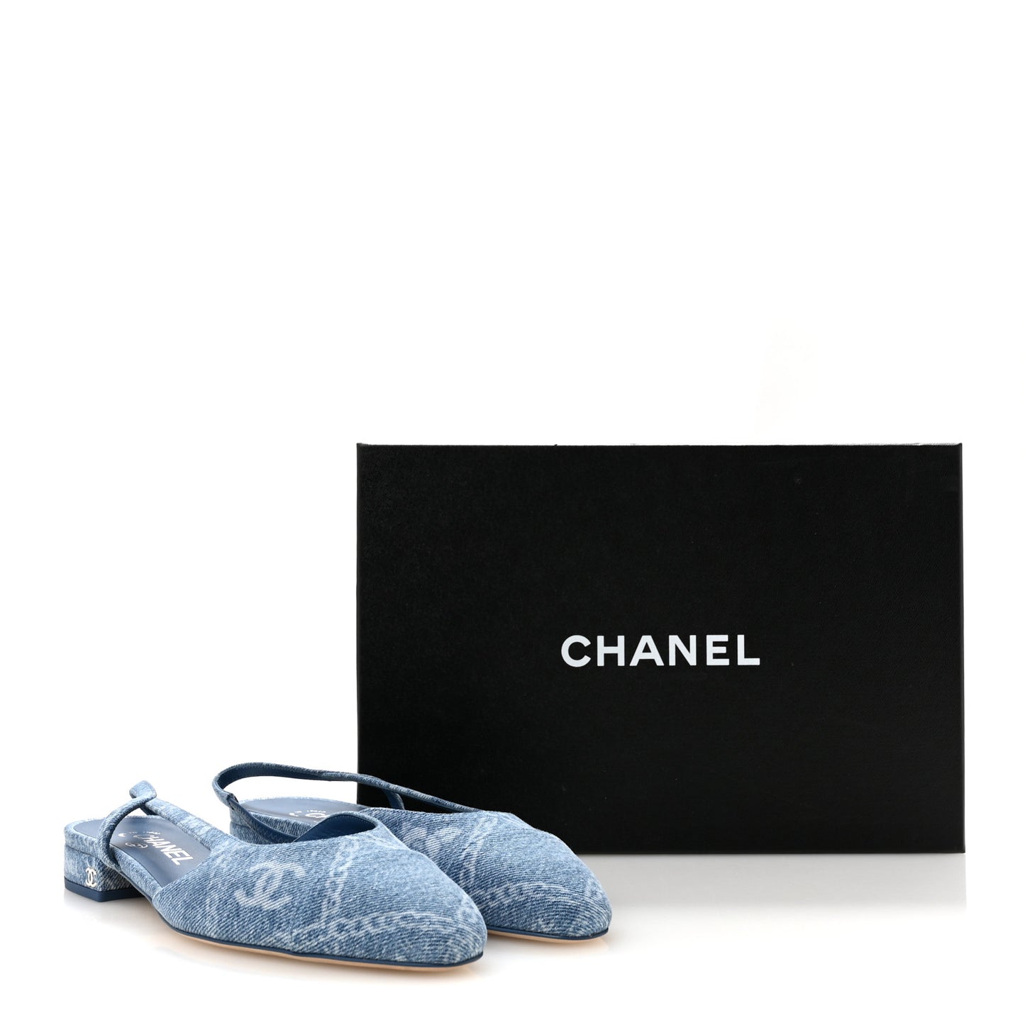 Denim Cap Toe CC Slingback Flats 38.5 Light Blue Multicolor