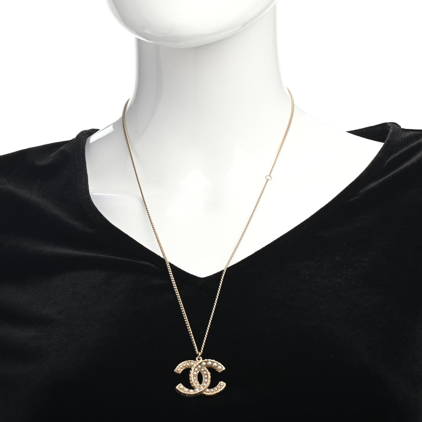 Pearl CC Pendant Necklace Gold