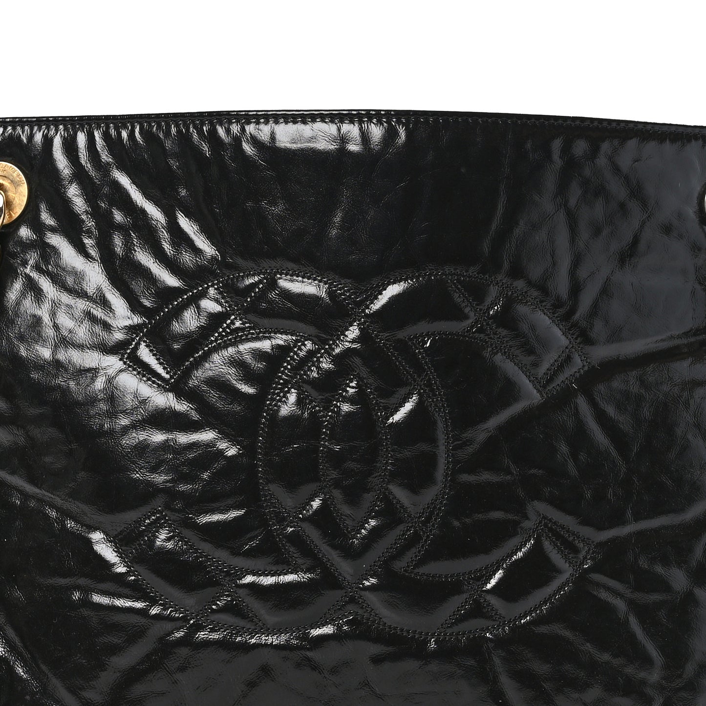 Shiny Aged Calfskin Quilted Small Shopping Bag Black