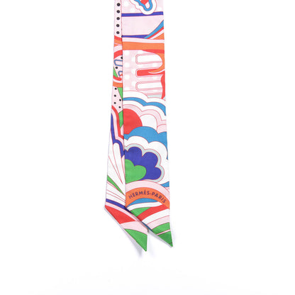 Hermes Silk Faubourg Rainbow Twilly Rose Pale Rouge Vert 2 of 4