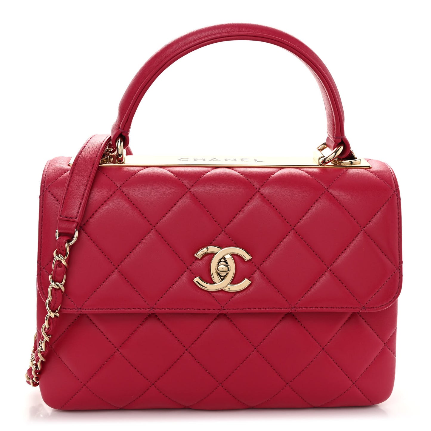 Lambskin Quilted Small Trendy CC Dual Handle Bag Dark Pink