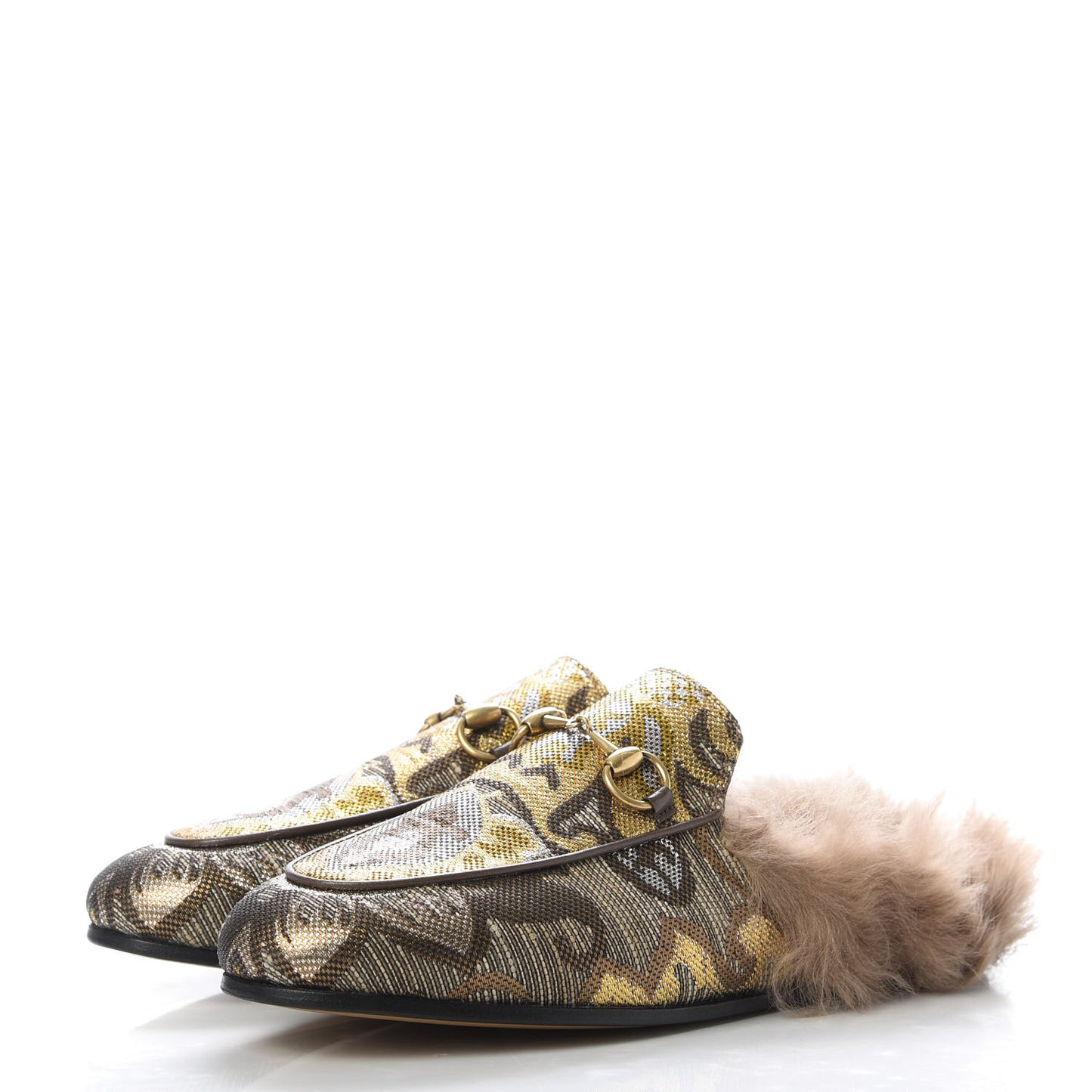 Brocade Fur Womens Princetown Slippers 36.5 Brown