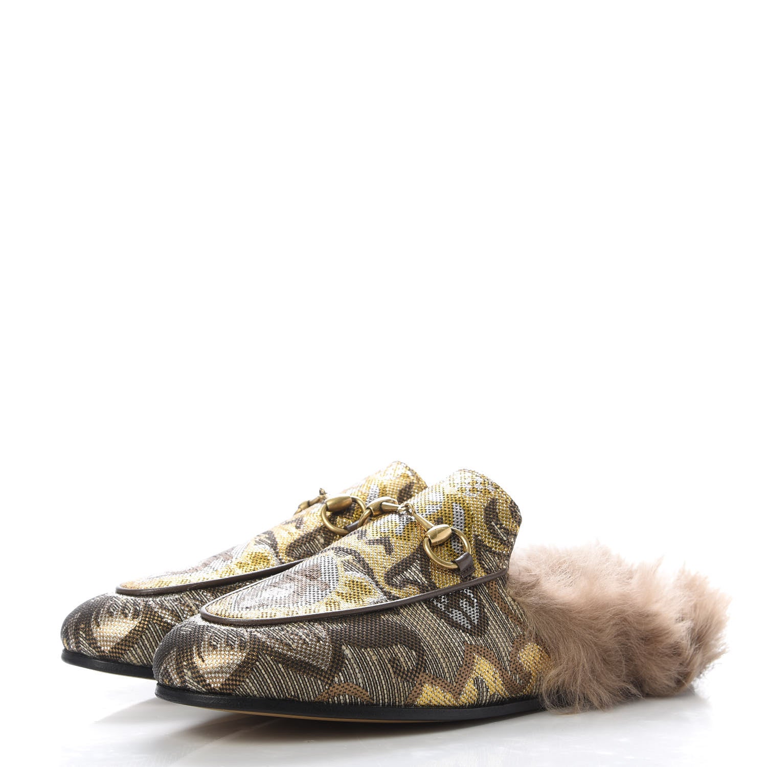 Gucci Brocade Fur Womens Princetown Slippers 36.5 Brown 3 of 9